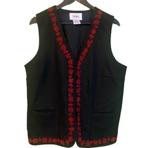 Vintage 90’s red embroidered felt wool Scandinavian folklore vest